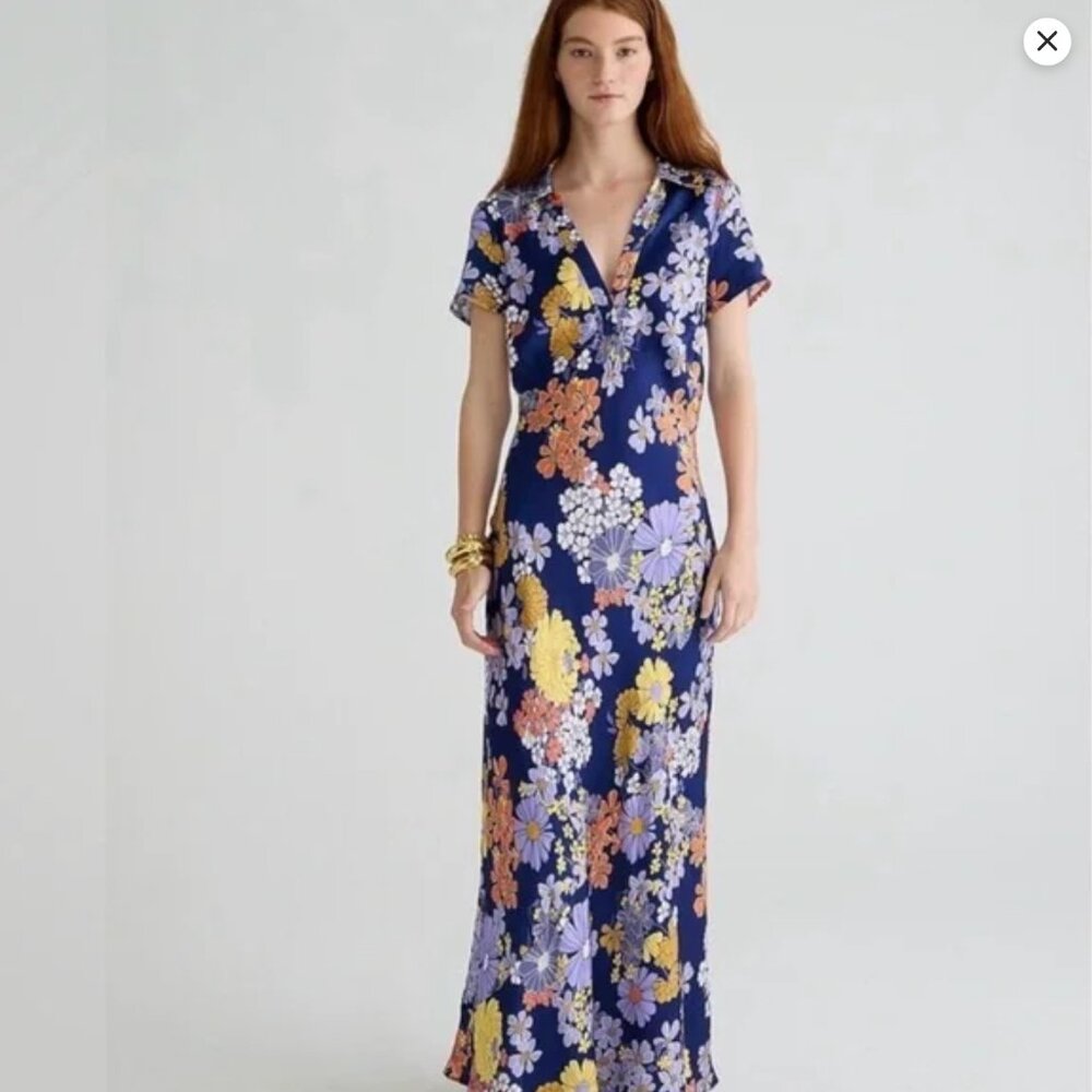 J.Crew - Short-sleeve luster crepe slip dress in dusk floral print - NWOT